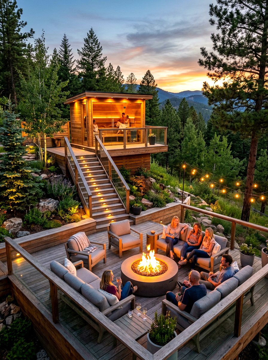 Multi level sauna deck - 30 outdoor sauna backyard ideas aesthetic
