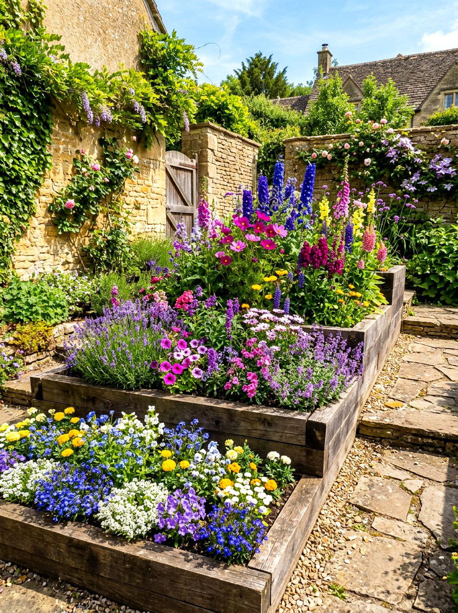 Multi level step garden - 30 narrow raised bed ideas