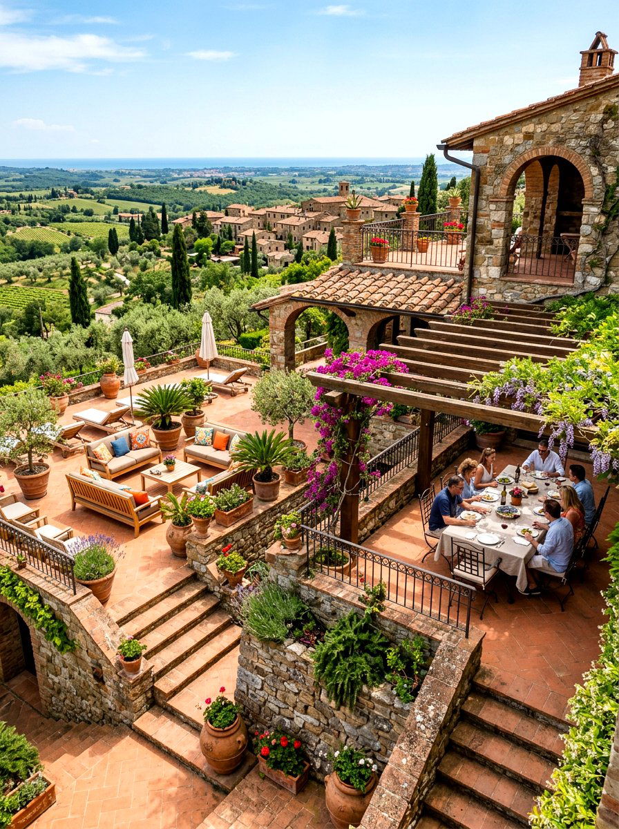 Multi level terracotta terrace - 30 terracotta patio ideas
