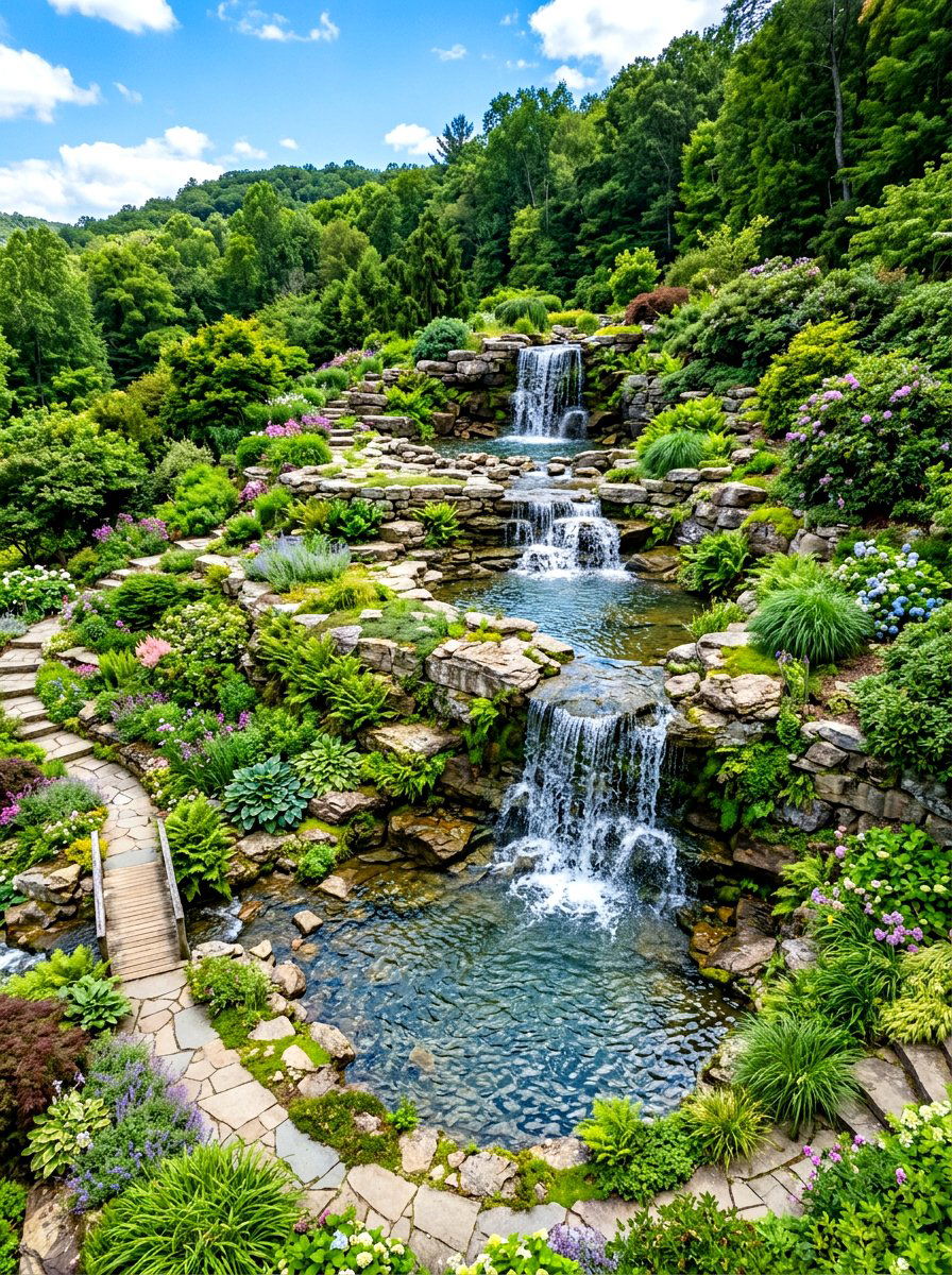 Multi level waterfall stream - 30 pondless waterfall ideas