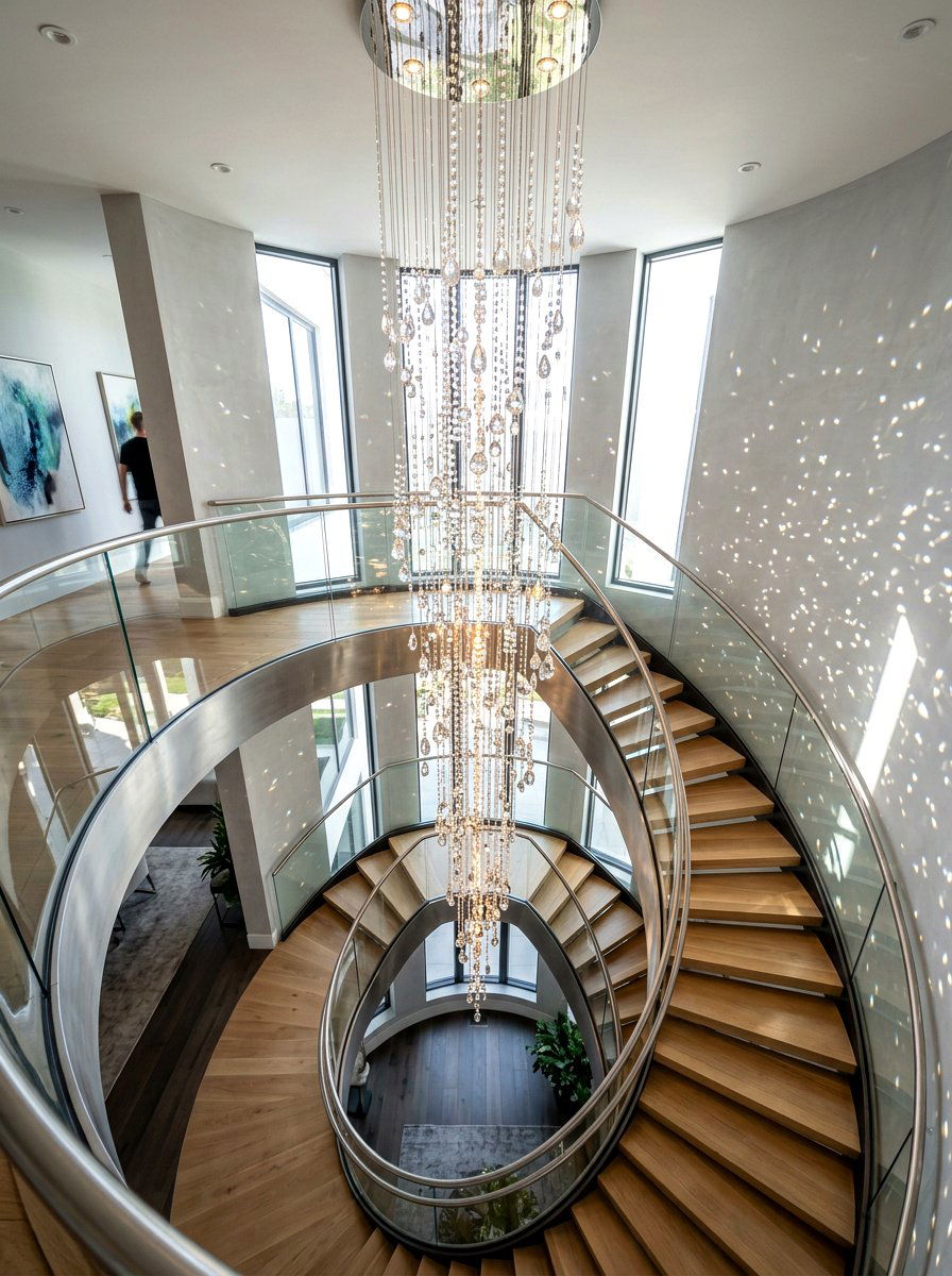 Multi pendant glass drop chandelier - 30 statement staircase lighting ideas