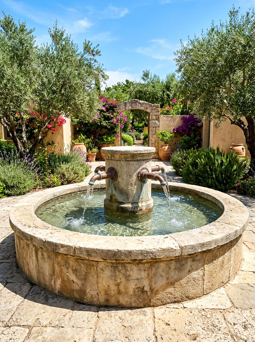 Multi spout courtyard basin - 30 courtyard fountain garden ideas