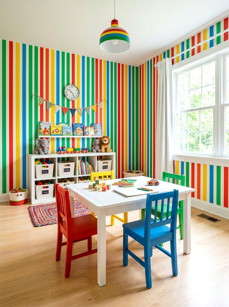 Multicolor circus stripe wallpaper - 30 circus stripe kids room ideas