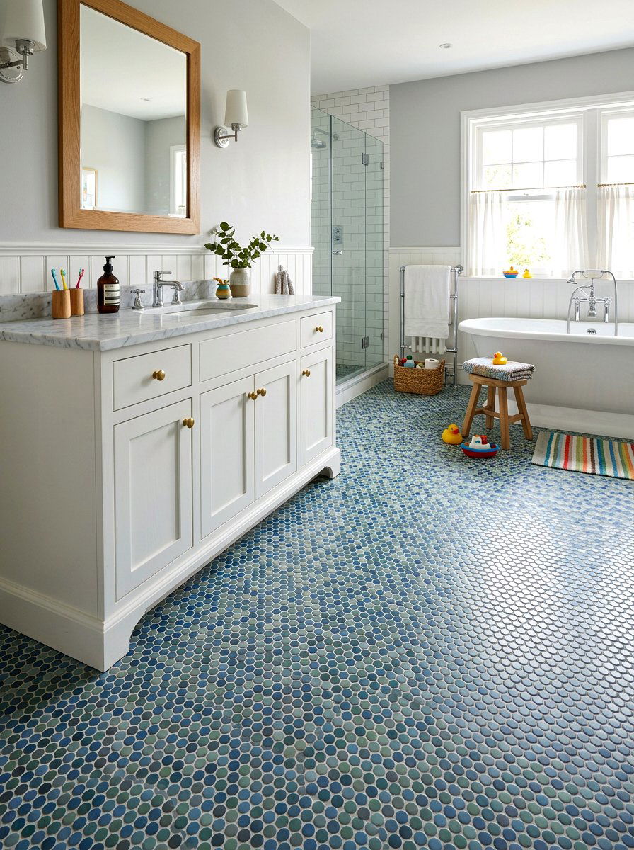 Multicolor penny tile bathroom - 30 penny tile bathroom ideas