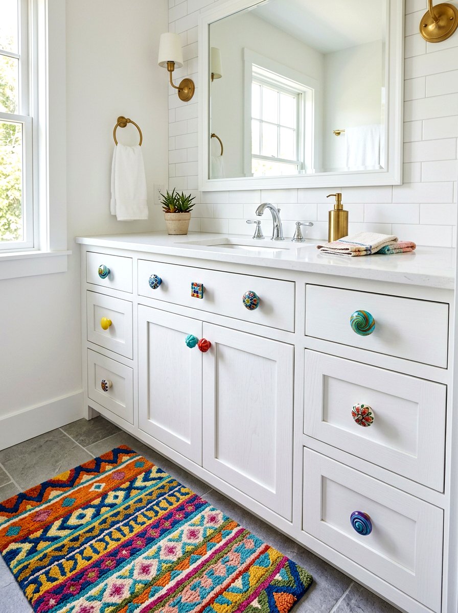 Multicolored Cabinet Knobs - 30 dopamine bathroom ideas