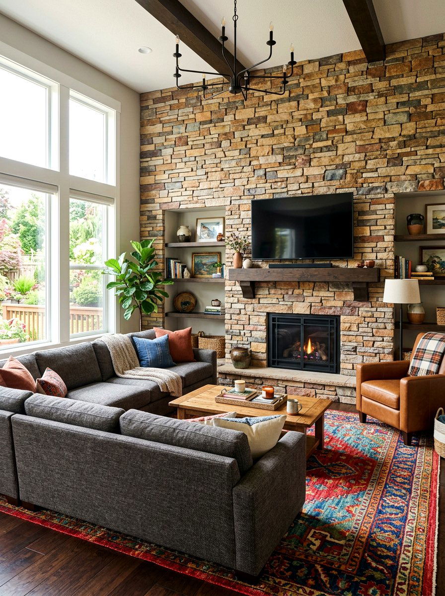 Multicolored Stone Accent Wall - 30 stone accent wall ideas