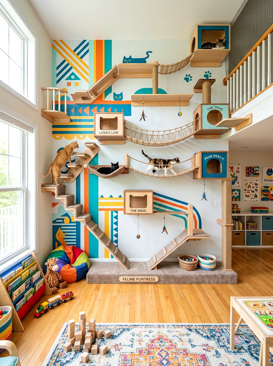 Multilevel Cat Wall Park - 30 cat shelf wall ideas