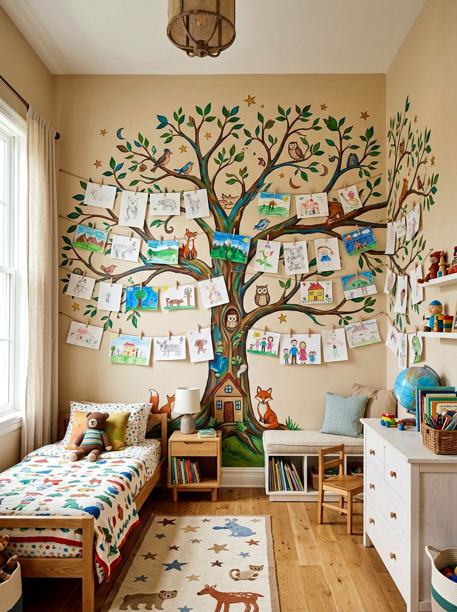 Mural Wall With Integrated Art - 30 kids art display ideas