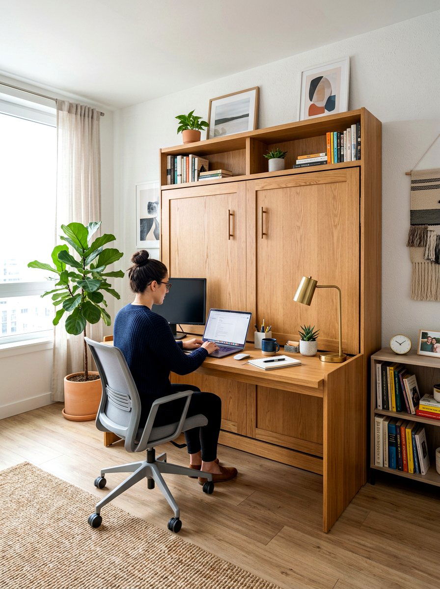 Murphy Bed Desk - 30 foldable furniture apartment ideas