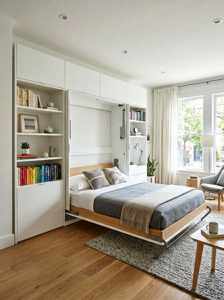 Murphy Bed Wall Storage - 30 studio apartment storage ideas