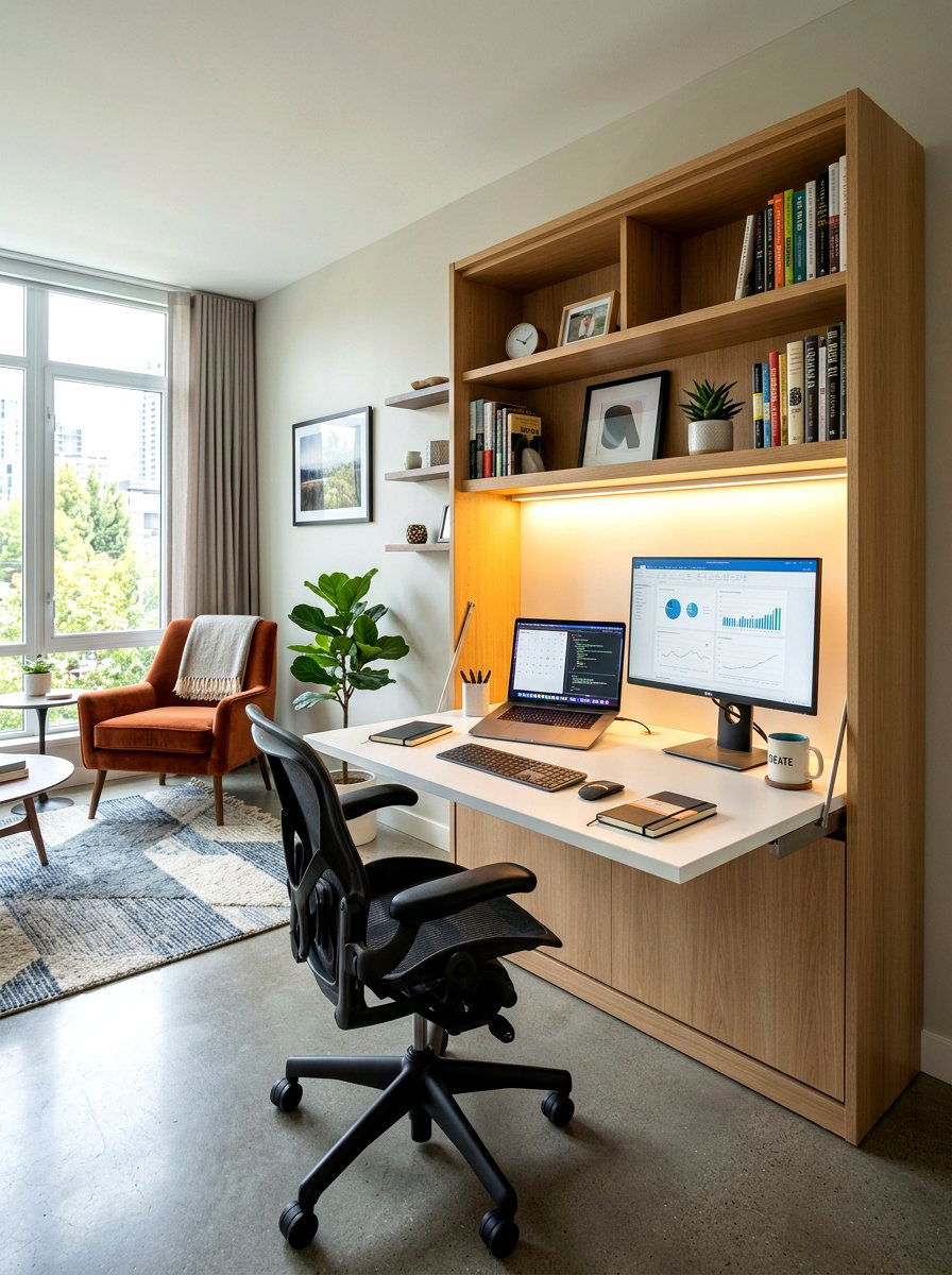 Murphy Desk With Light - 30 Murphy desk apartment ideas