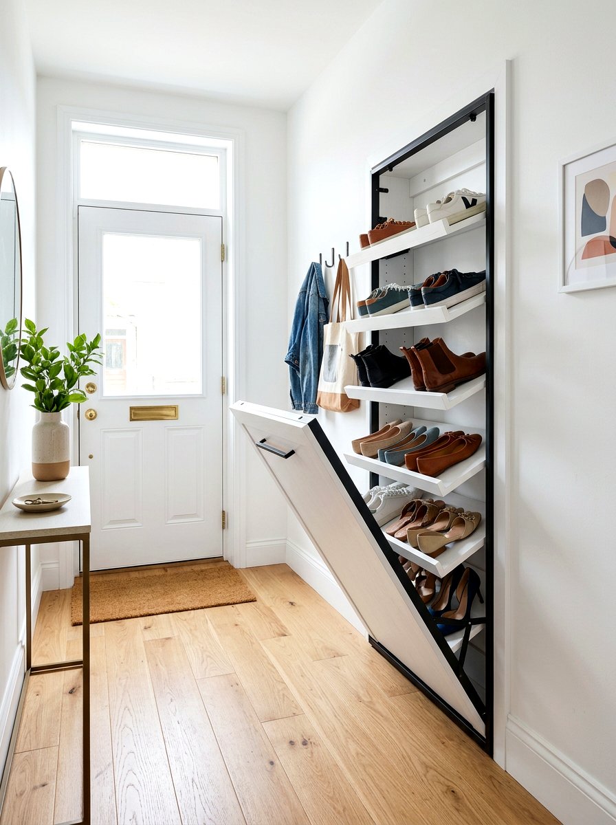 Murphy Style Shoe Rack - 30 hidden shoe storage apartment ideas