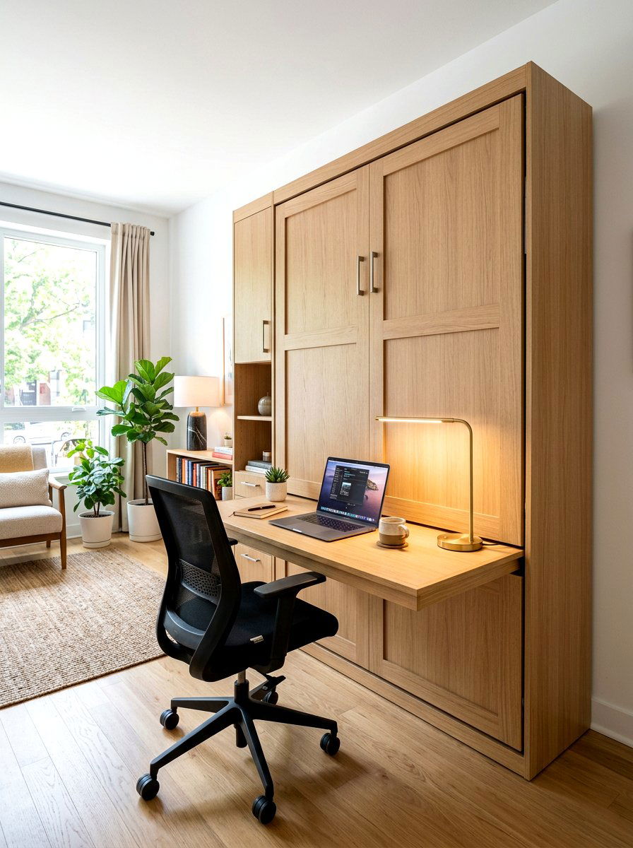 Murphy bed with desk - 30 minimalist bedroom storage ideas