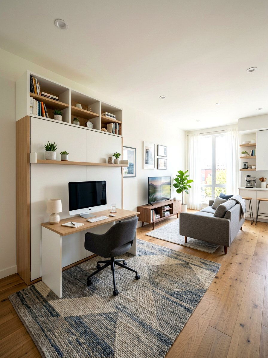 Murphy bed with shelving - 30 small apartment storage ideas