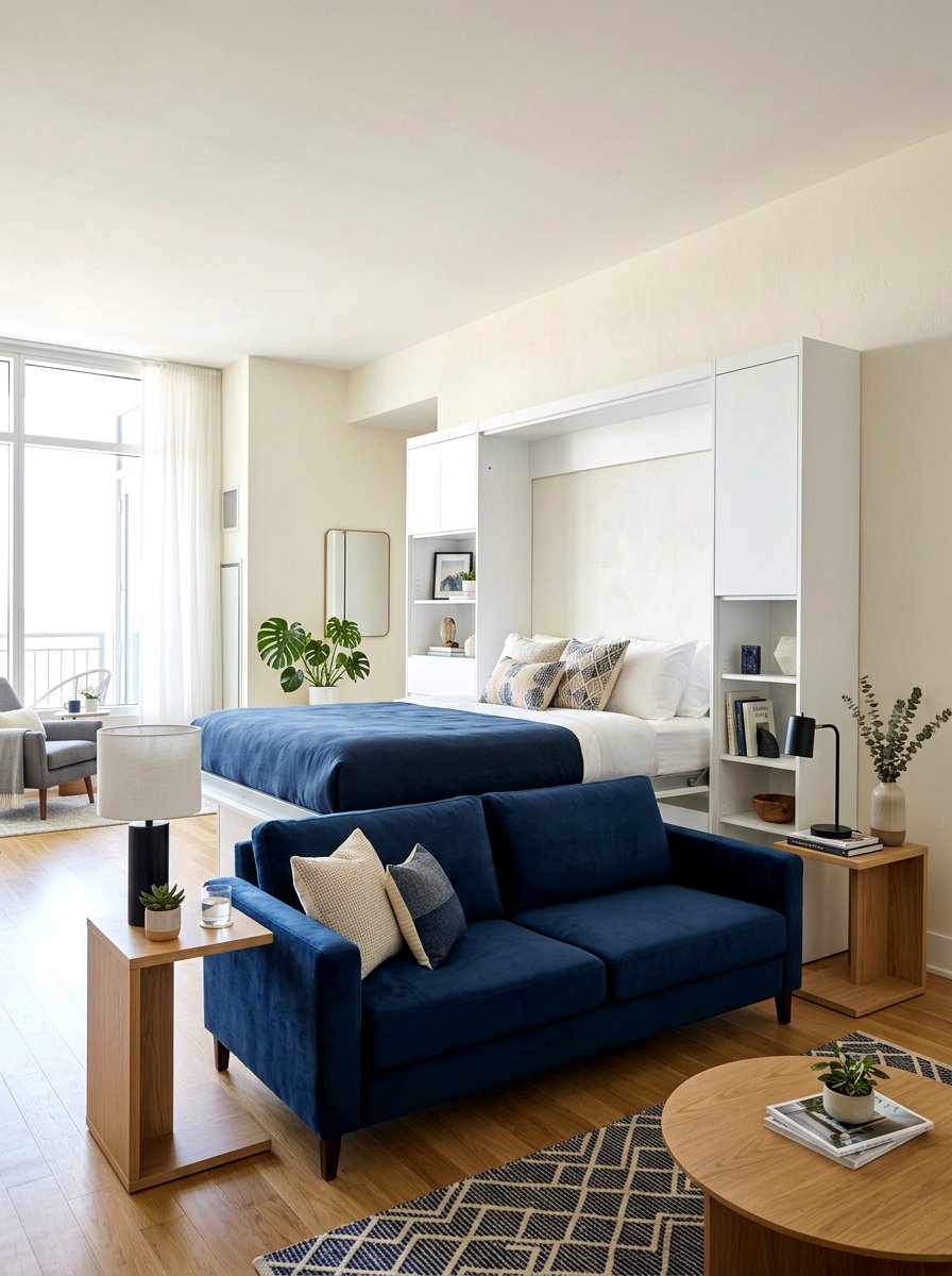 Murphy bed with sofa - 30 stylish small apartment ideas