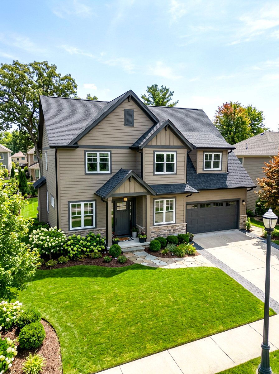Mushroom Color With Charcoal Roof - 30 mushroom exterior paint ideas