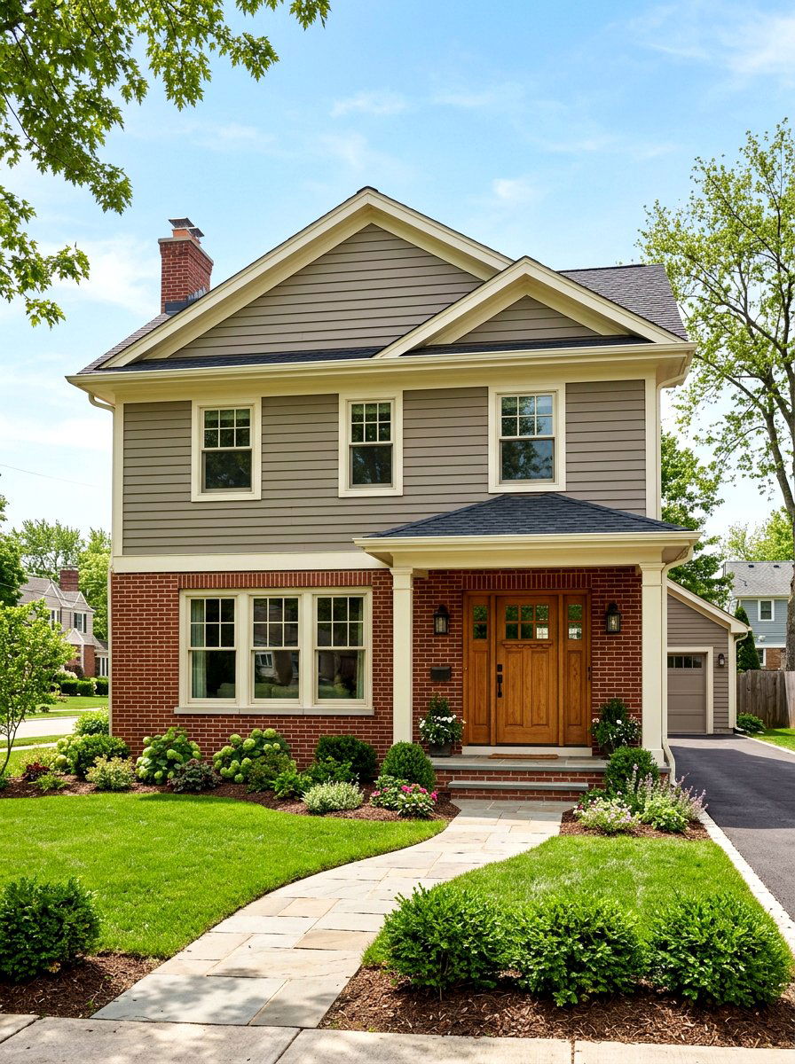 Mushroom Color With Red Brick - 30 mushroom exterior paint ideas