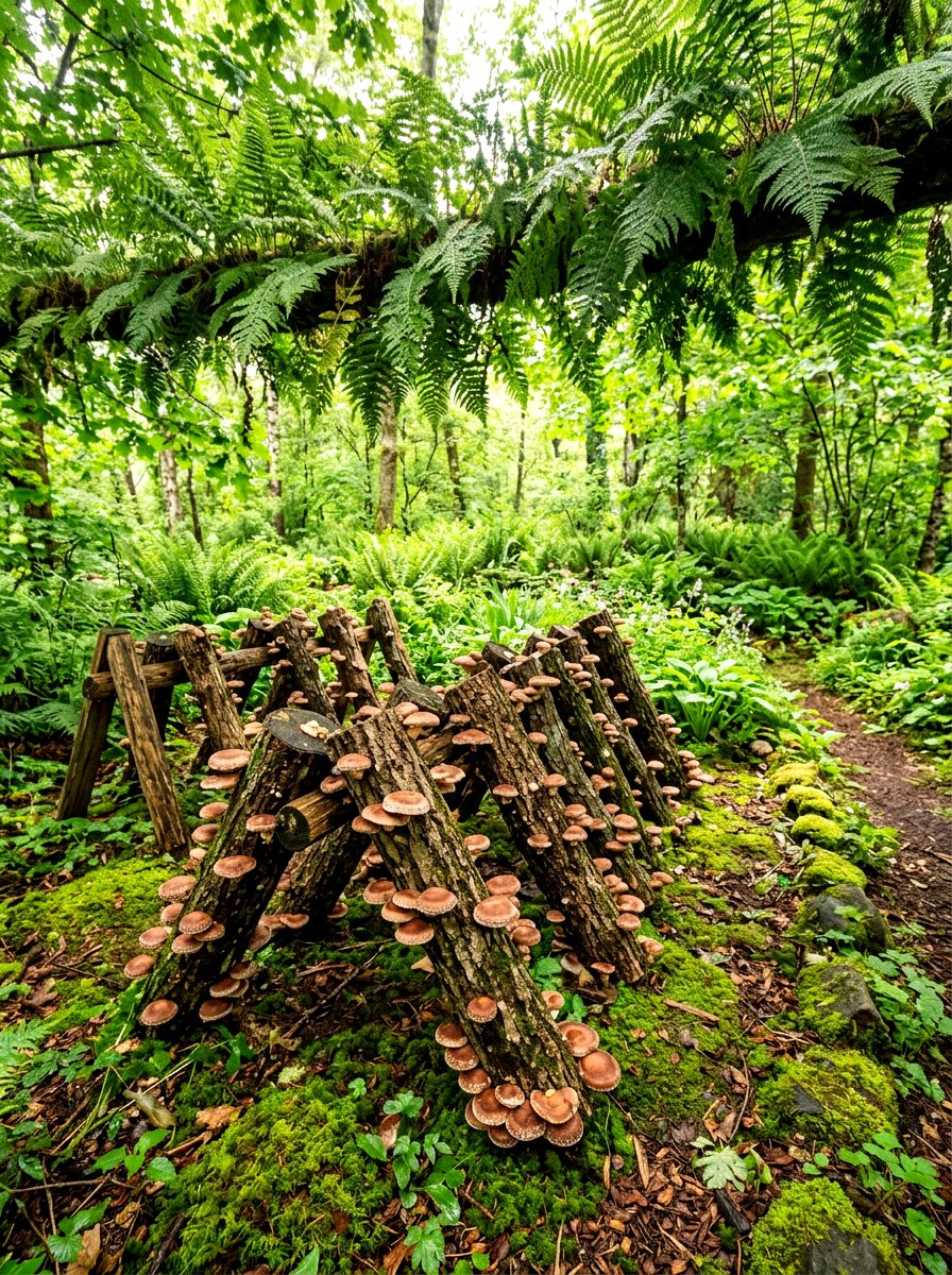 Mushroom Log Shade Garden - 30 edible backyard landscaping ideas