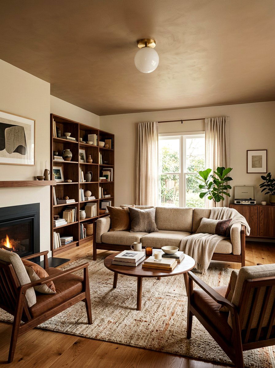 Mushroom Painted Ceiling Walnut Living Room - 30 mushroom and walnut living room ideas
