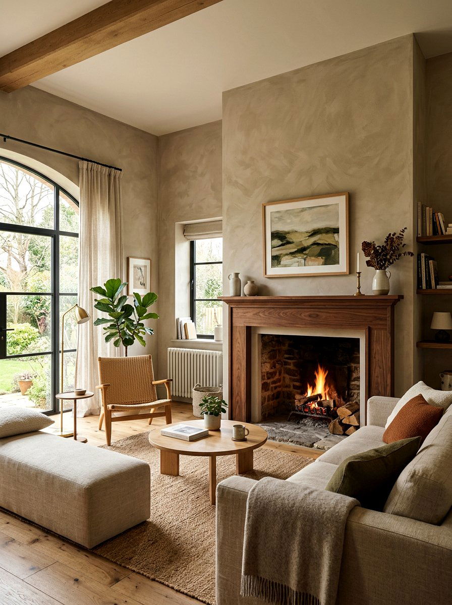 Mushroom Plaster Wall Finish Living Room - 30 mushroom and walnut living room ideas