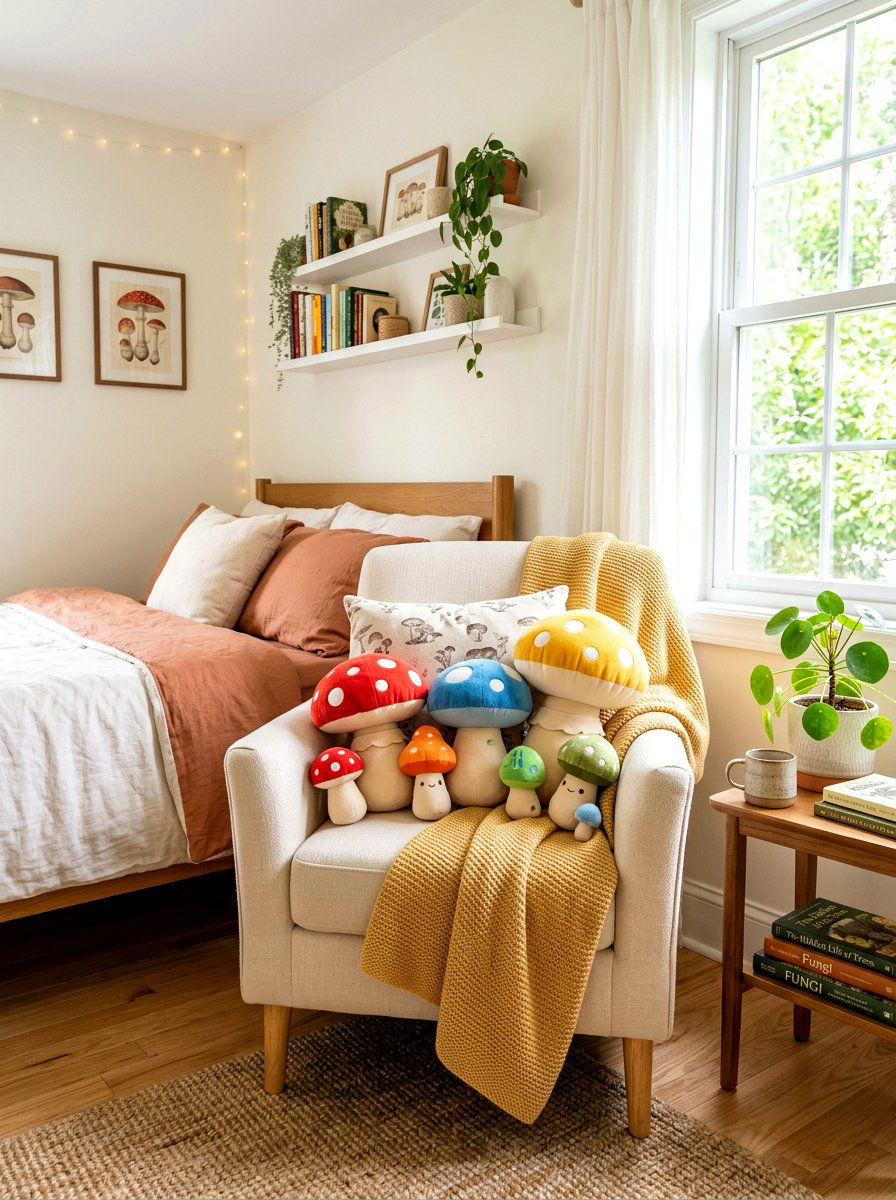 Mushroom Plush Toys - 30 mushroom bedroom ideas
