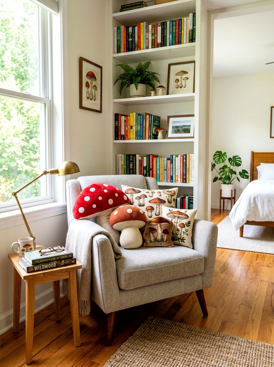 Mushroom Throw Pillow - 30 mushroom bedroom ideas