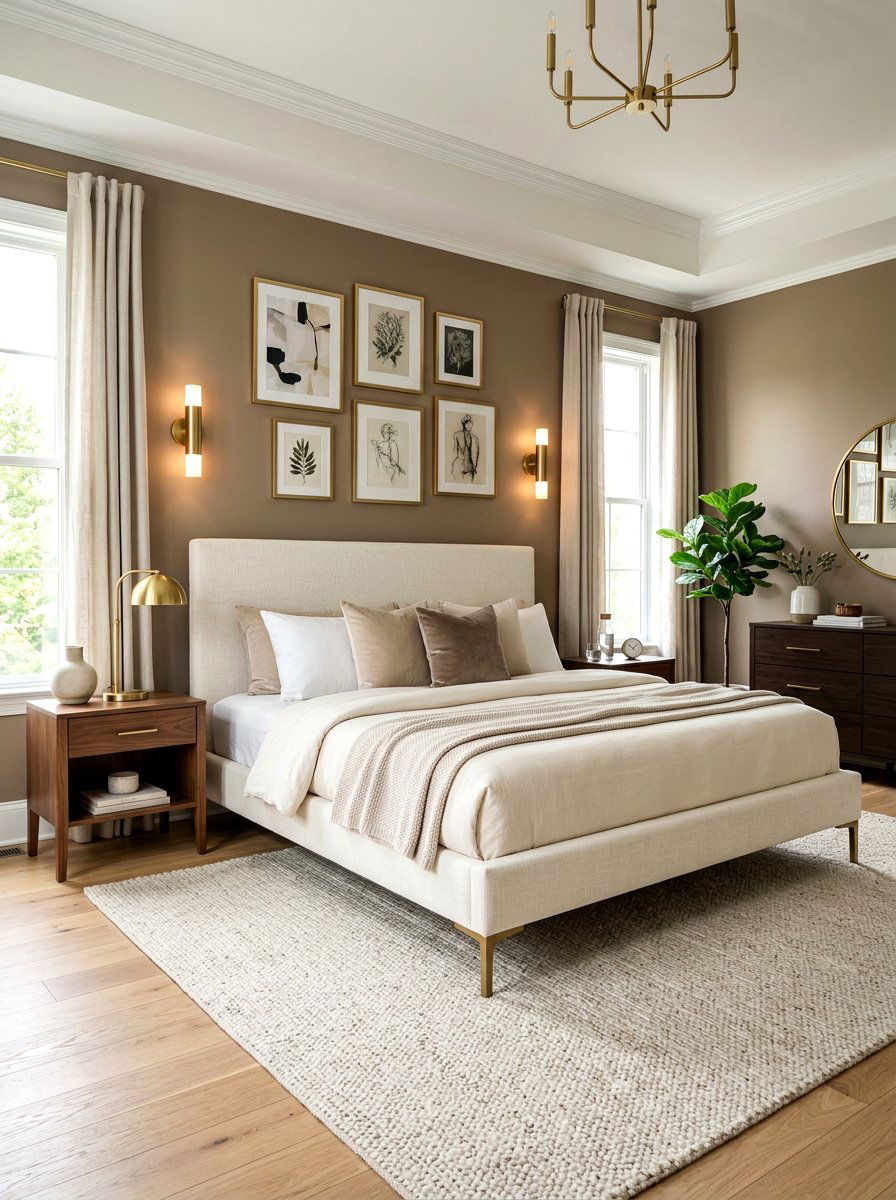 Mushroom and cream bedroom with brass fixtures - 30 mushroom and cream bedroom ideas