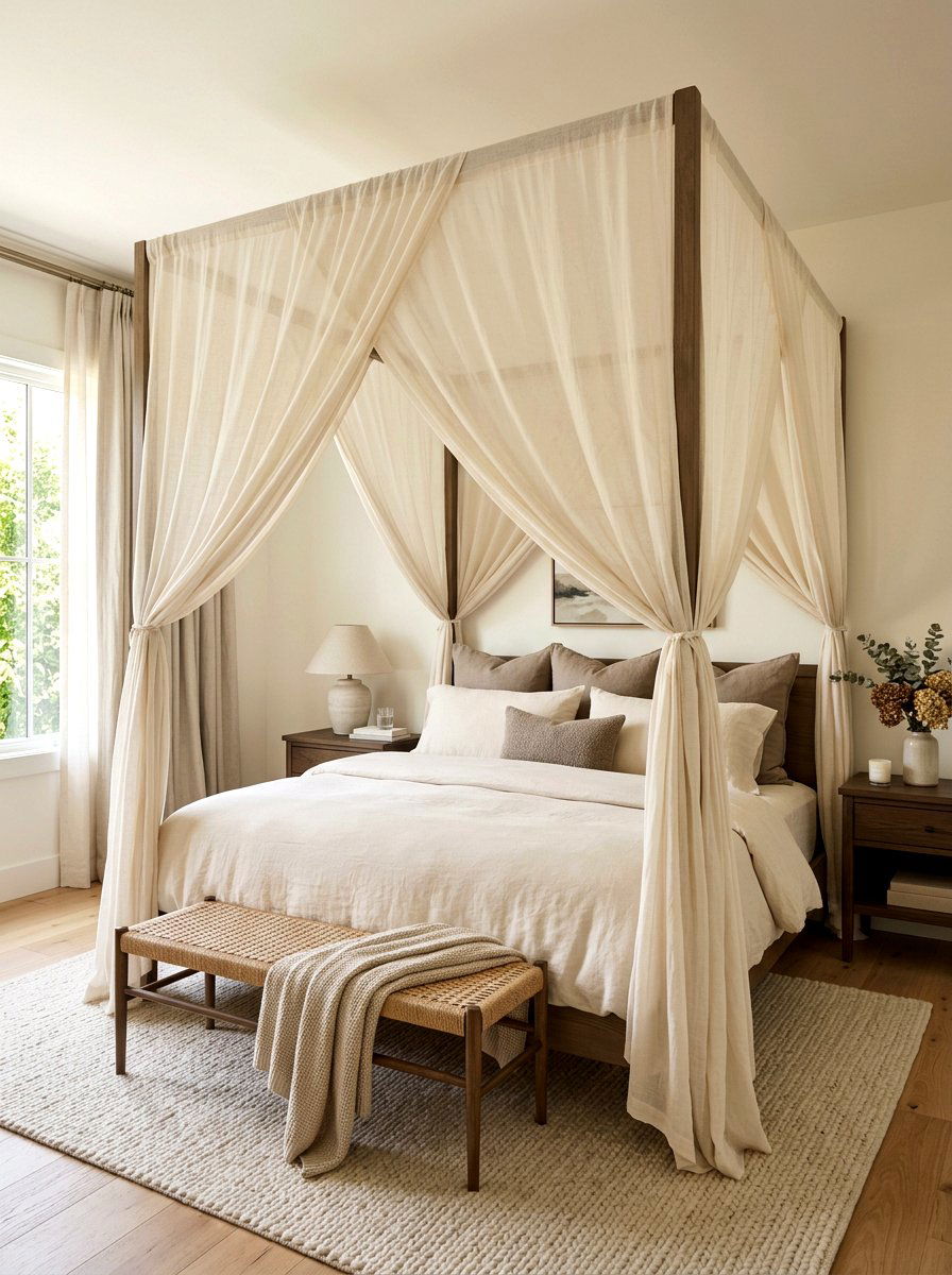 Mushroom and cream bedroom with canopy bed - 30 mushroom and cream bedroom ideas