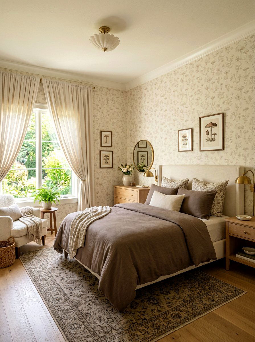 Mushroom and cream bedroom with floral patterns - 30 mushroom and cream bedroom ideas
