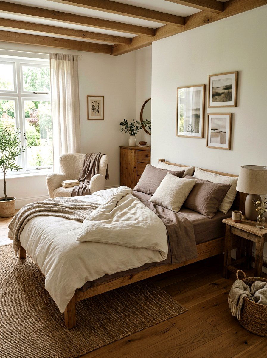 Mushroom and cream bedroom with layered linen - 30 mushroom and cream bedroom ideas