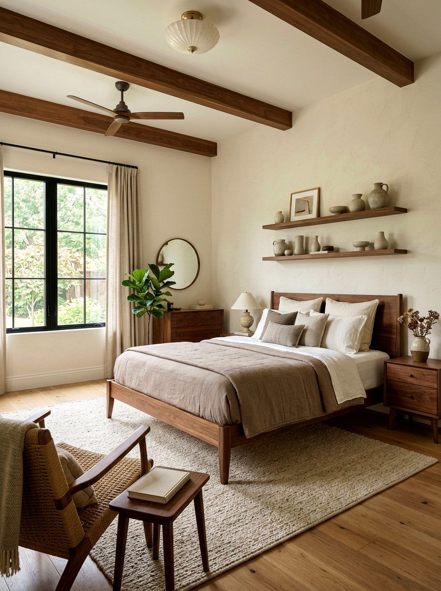 Mushroom and cream bedroom with wood accents - 30 mushroom and cream bedroom ideas