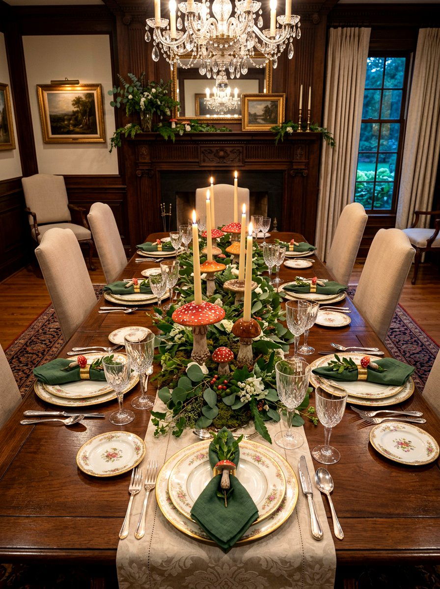 Mushroom candle holder tablescape - 30 mushroom fall decor ideas