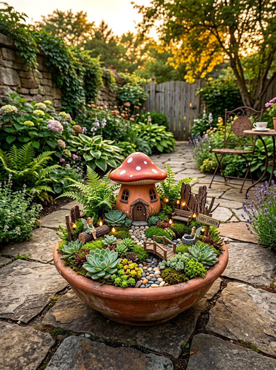 Mushroom fairy garden patio - 30 mushroom fall decor ideas