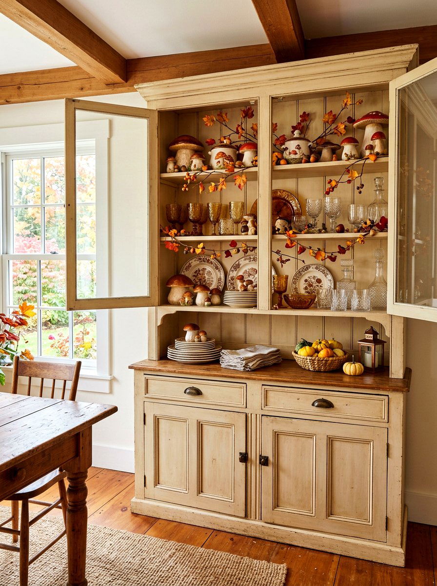 Mushroom hutch display cabinet - 30 mushroom fall decor ideas