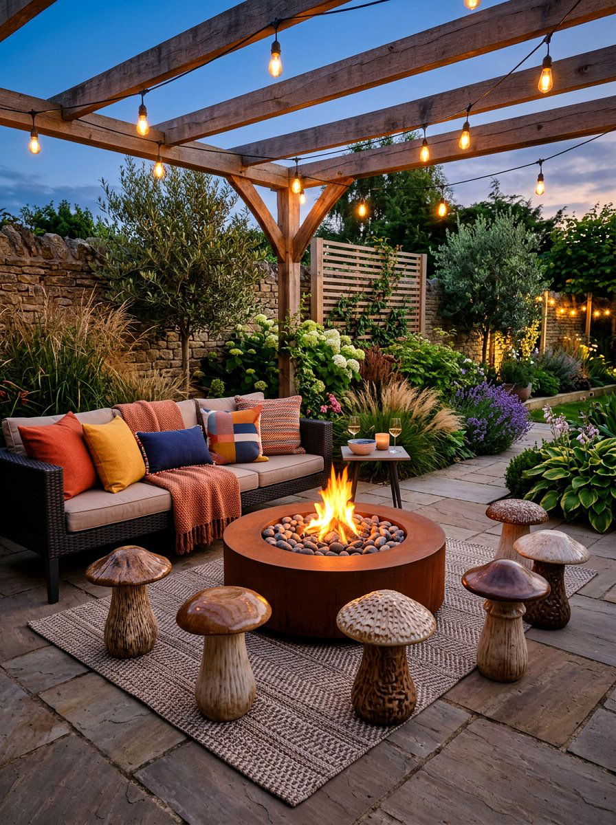 Mushroom outdoor seating lounge - 30 mushroom fall decor ideas