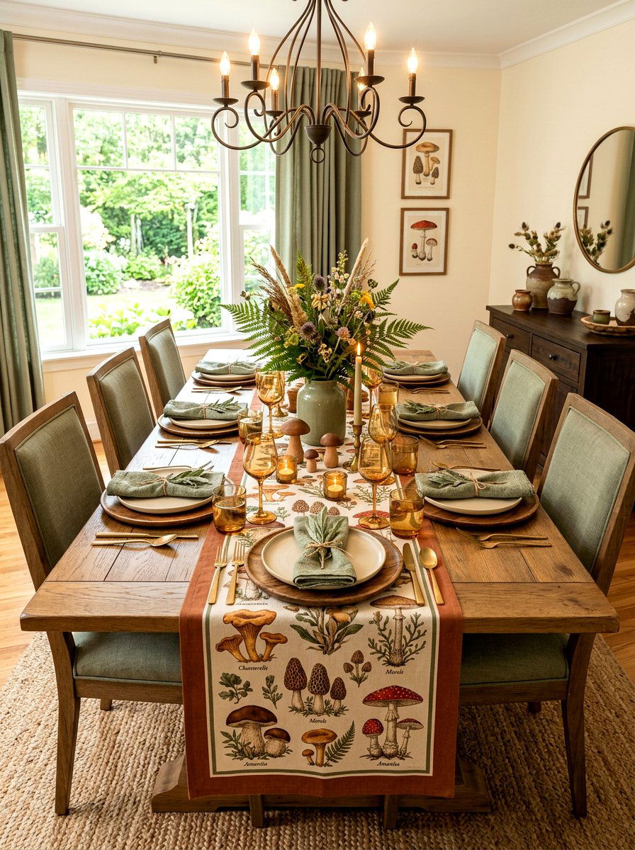 Mushroom runner dining room - 30 mushroom fall decor ideas