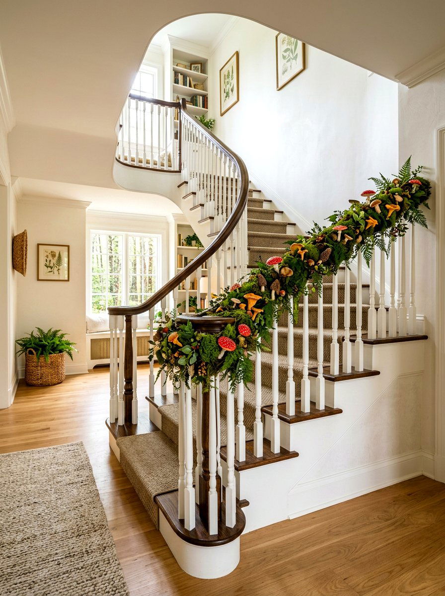 Mushroom staircase railing decor - 30 mushroom fall decor ideas