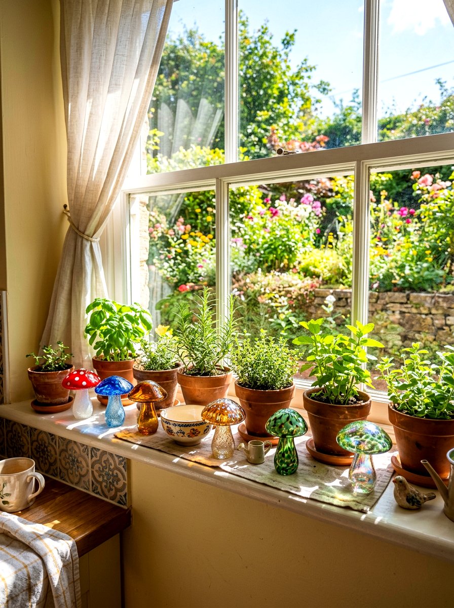 Mushroom window sill garden - 30 mushroom fall decor ideas