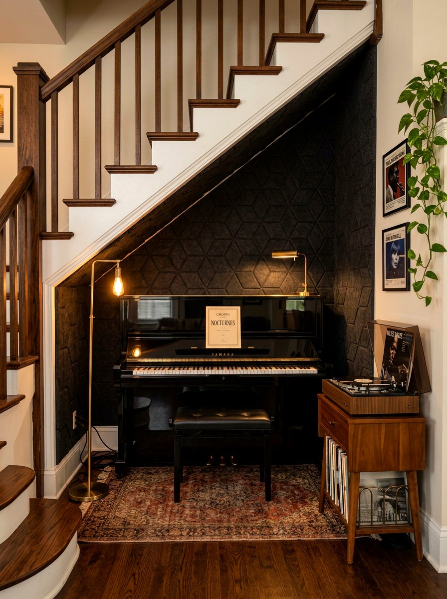 Music Nook Under Stairs - 30 cozy nook under stairs ideas