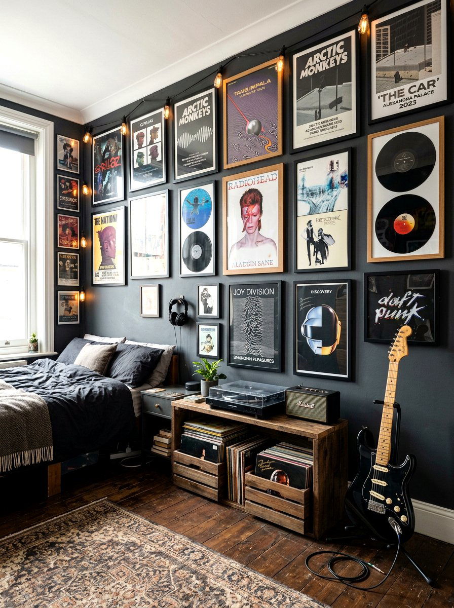 Music poster wall - 30 art wall kids room ideas
