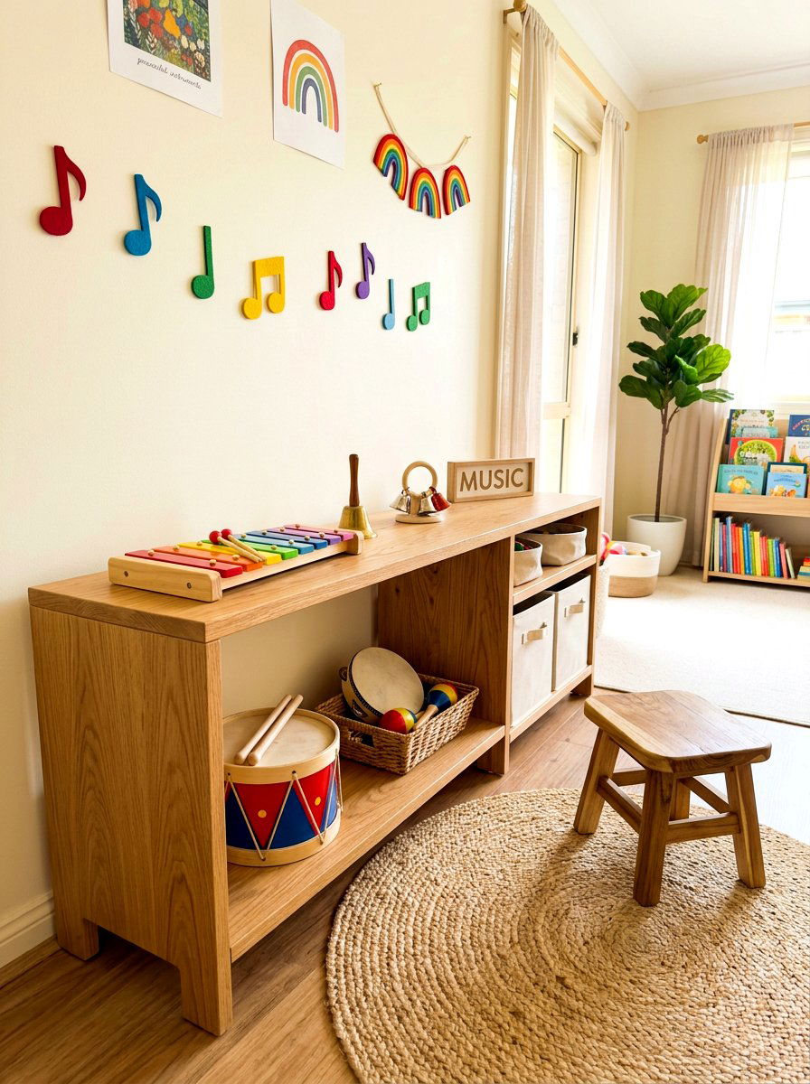 Musical Instrument Discovery Corner - 30 Montessori playroom ideas