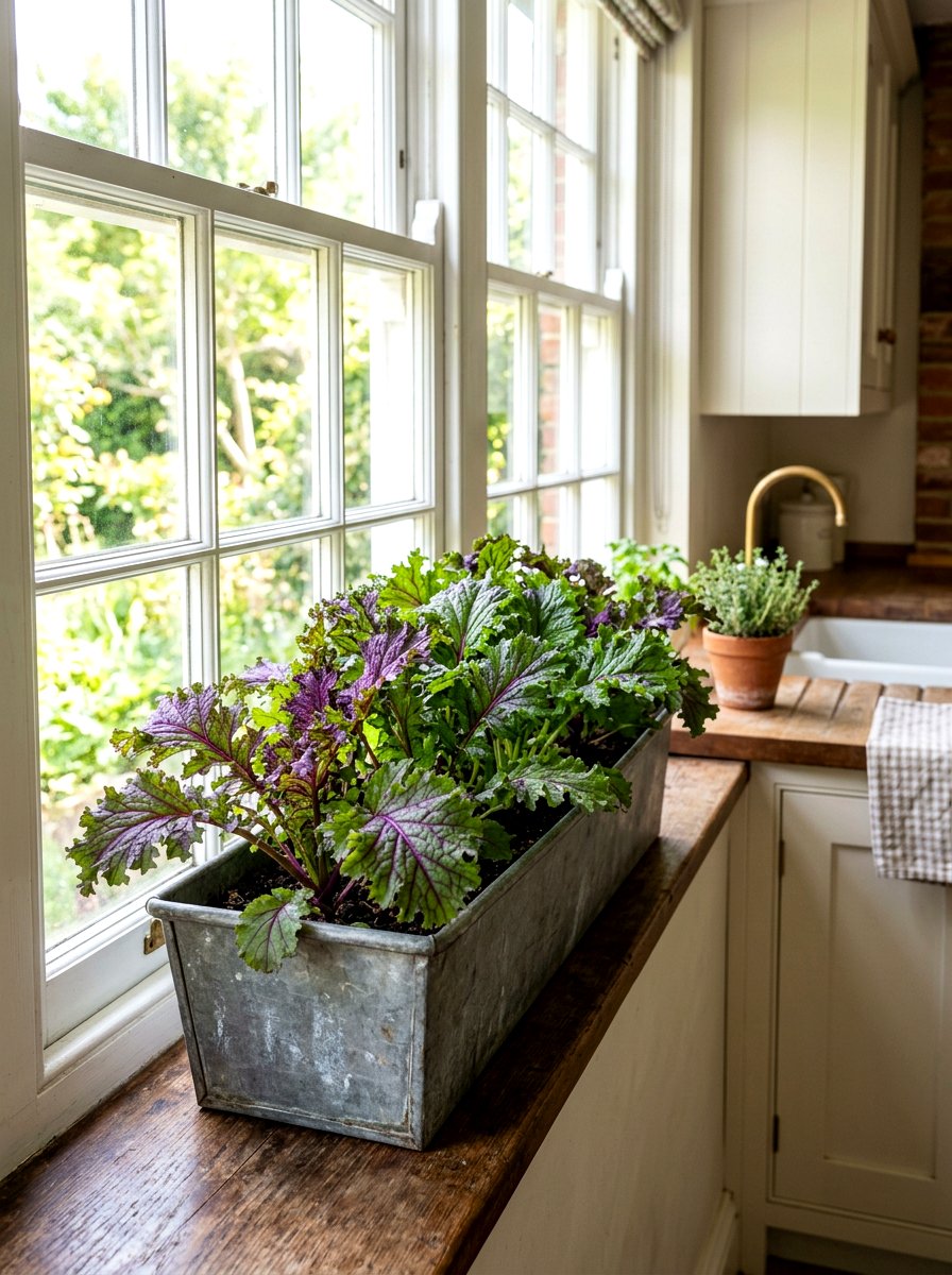 Mustard Greens In Window Trough - 30 windowsill vegetable garden ideas