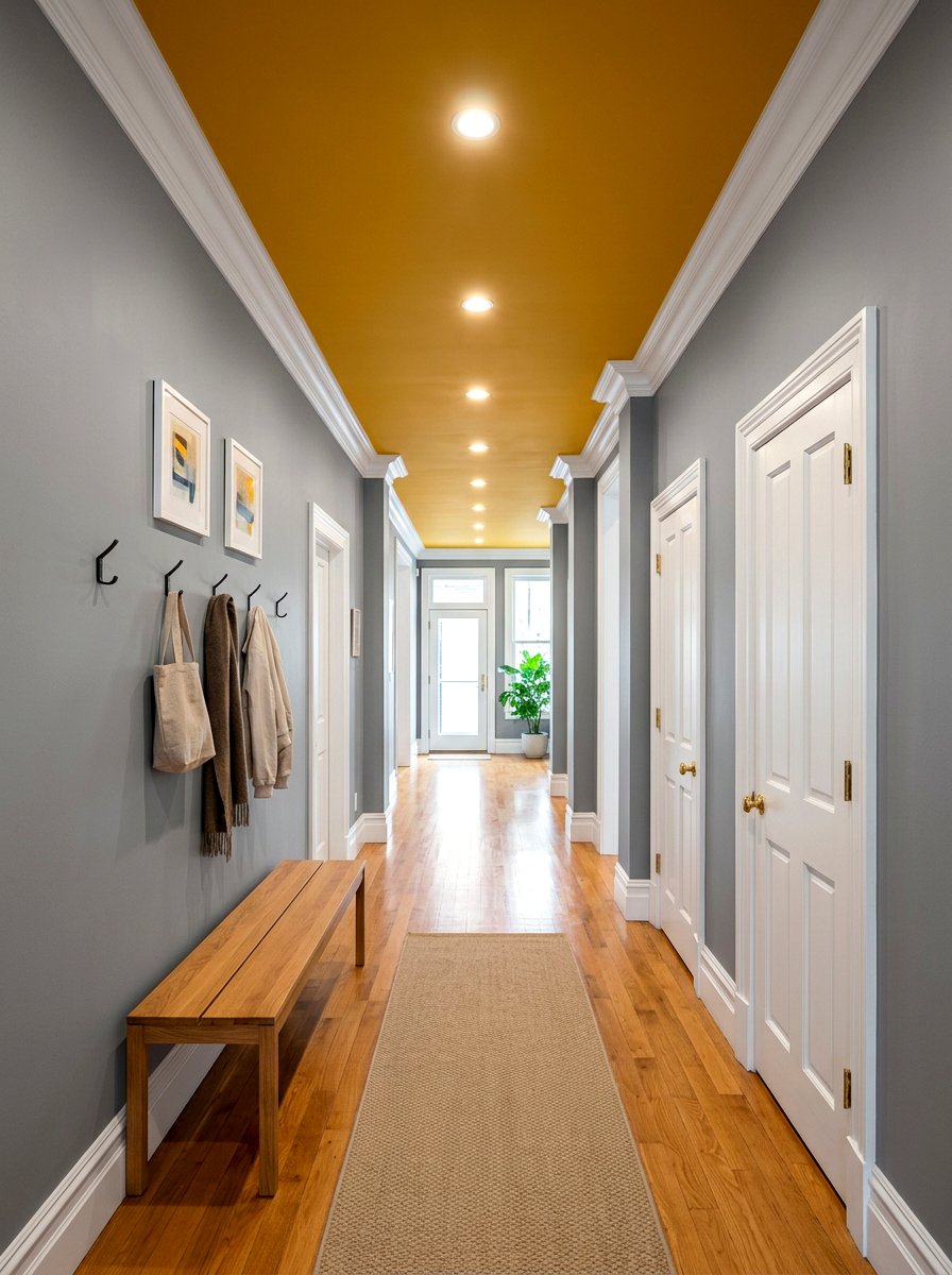 Mustard Hallway Ceiling - 30 statement ceiling paint ideas