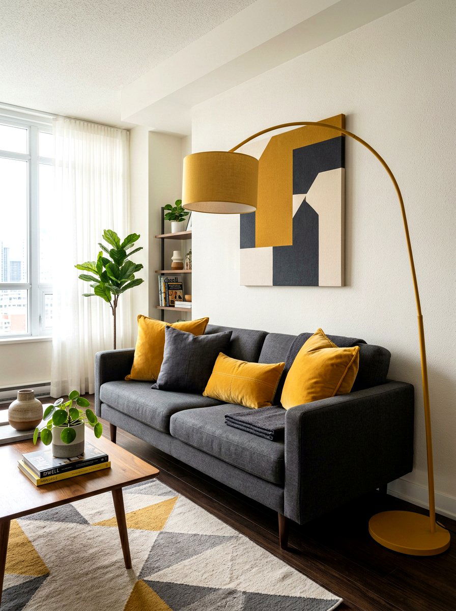 Mustard Yellow Accent Pillow Grouping - 30 layered throw pillow ideas