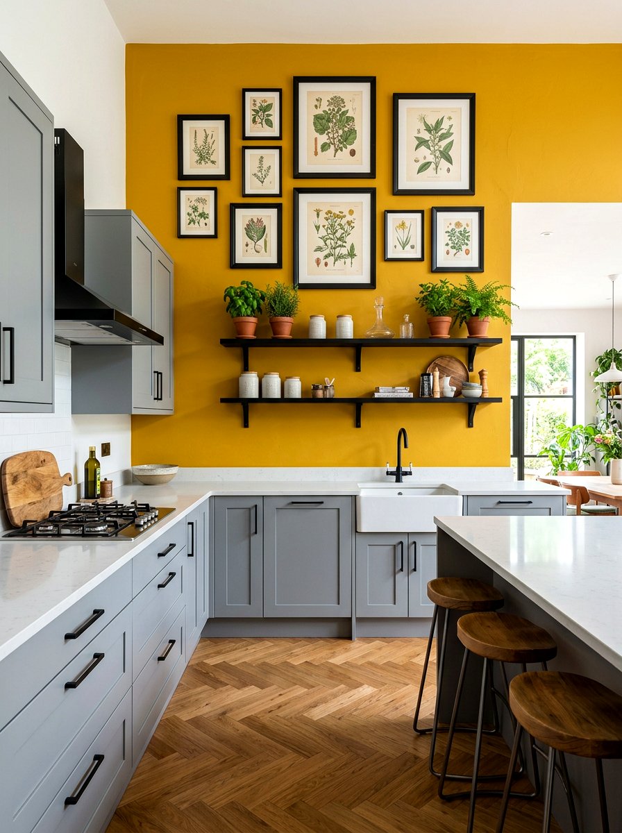 Mustard Yellow Accent Wall - 30 muted yellow kitchen ideas