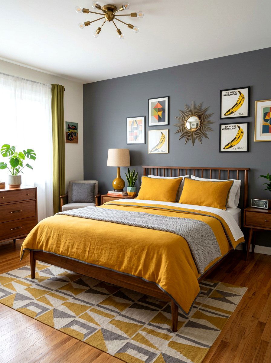 Mustard Yellow Bedding With Grey Piping - 30 piped bedding bedroom ideas