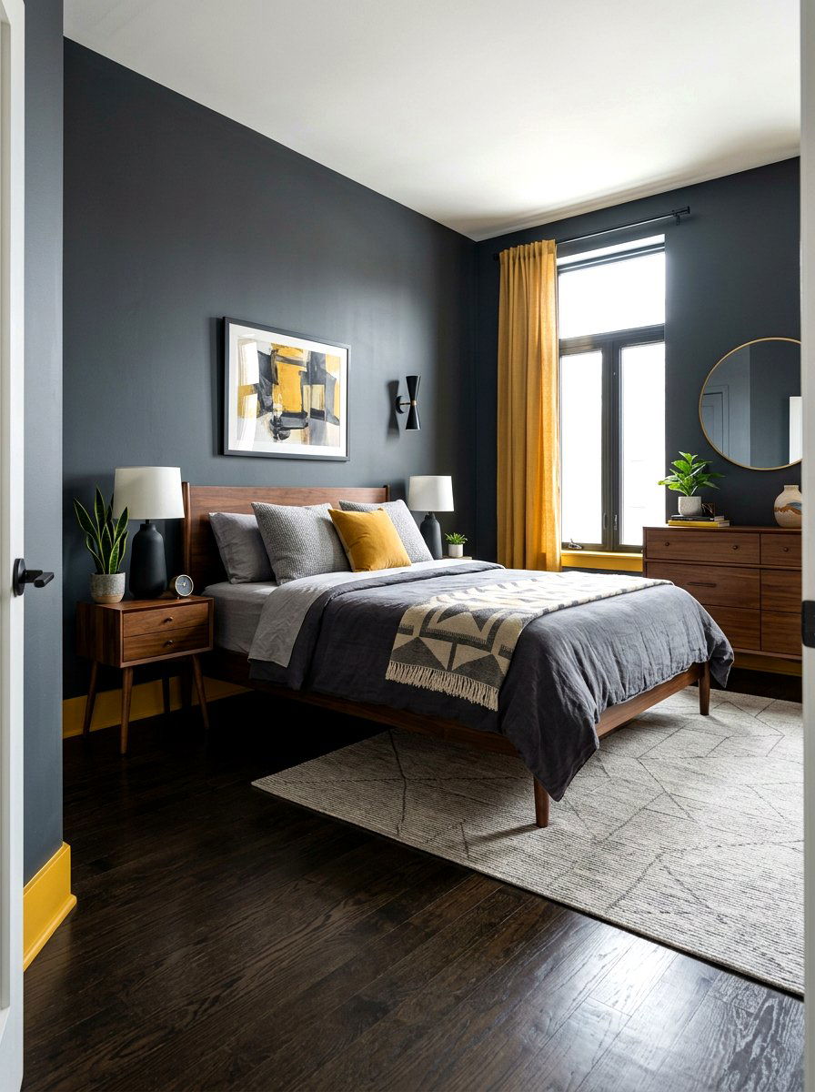 Mustard Yellow Bedroom Baseboard Grey Walls - 30 contrast trim wall ideas