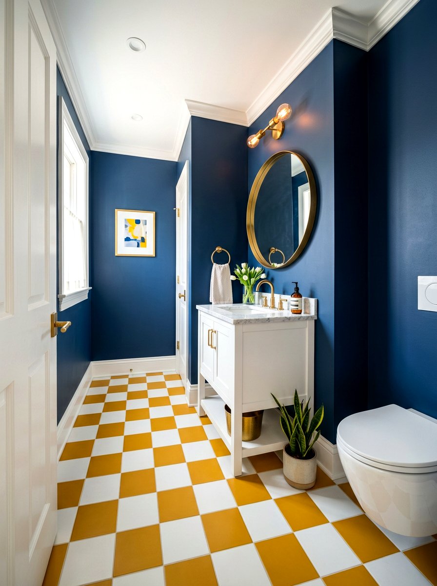 Mustard Yellow Checkerboard Floor - 30 checkerboard bathroom floor ideas