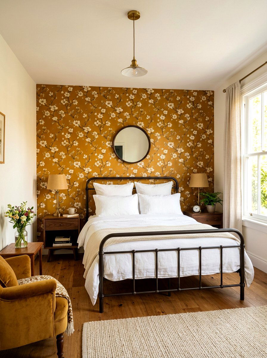Mustard Yellow Floral Wallpaper - 30 mustard decor ideas