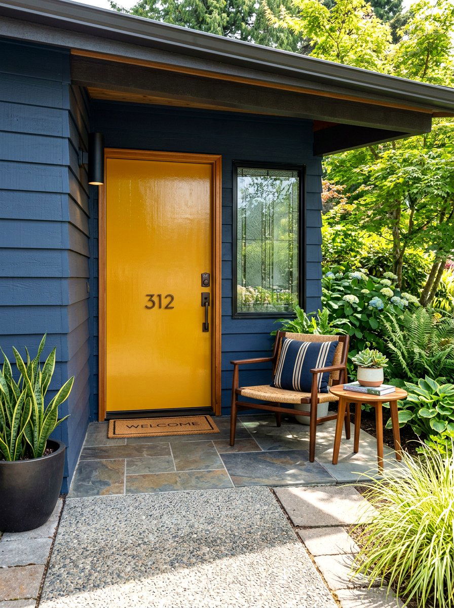 Mustard Yellow Glossy Door - 30 lacquered front door ideas